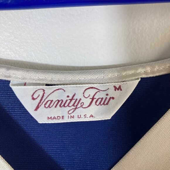 Womens Vintage Vanity Fair Nightgown Robe Set Navy White M Nylon Antron - Picture 9 of 11